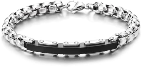 COOLSTEELANDBEYOND Herrarmband med svart platta, rostfritt stål, industriell stil punk biker