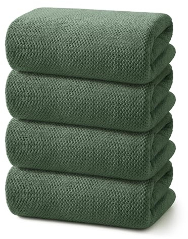 REDKISS 4 Pack Premium Bath Towels, Plush Coral Fleece Towels for Bathroom, Extra Large Bath Towels Set of 4 (35 x 70 in), Super Soft Highly Absorbent Fluffy Shower Towels for Spa, Gym, Travel, Olive