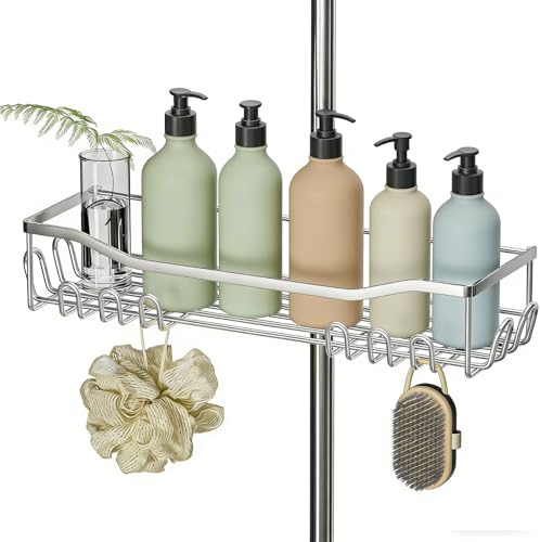 H Hawsam Shower Caddy No Drilling,304 Stainless Steel Bathroom Shelf,Rustproof,Large Size and Capacity Rack for 18mm-25mm Rail,Storage for Bathroom Shampoo and Body Wash