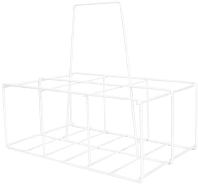 DOITOOL Handheld Milk Bottle Storage Holder and Beer Bottle Rack, White Iron Frame Carrying Basket for Kitchen Organization and Beverage Storage