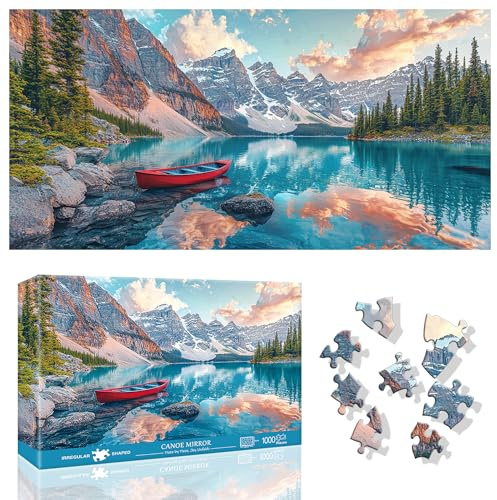 Ginfonr Puzzle 1000 Teile, Canoe Mirror - Puzzle pour Adultes Énigme Difficile, Paysage Jeux De Jeu d'images Toute La Famille, Un Cadeau Festif Vos Amis dans Un Bel Emballage 41x80 cm
