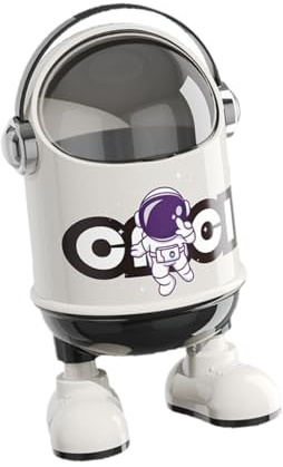 Milageto Poubelle de Bureau Design Astronaute avec Rangement Intégré, Petite Poubelle Rigolote en PP/PET, Corbeille à Papier Décorative pour Chambre, Bureau, Noir