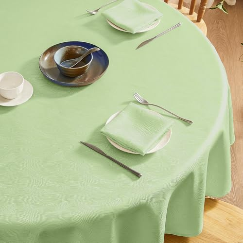 Softalker Tischdecke Ostern Rund 140 Grün Abwaschbar Wasserabweisend Jacquard-Wellenmuster Abwischbar Fleckschutz Rundes Tischtuch Für Draußen Outdoor Party Geburtstag Hochzeit Garten Küche Camping
