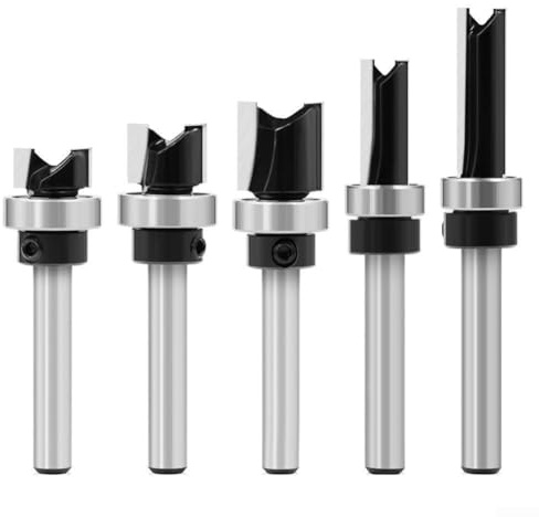 5-teiliges Bündigfräser-Set for Tisch- und CNC-Fräser, Hartmetall-Holzbearbeitungs-Bits for MDF, Sperrholz und Acryl(6mm)