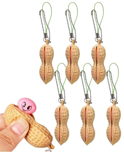 SCJJZ 6 Stück Quetschbohnen Schlüsselanhänger Squishy Erdnuss,squeeze toy,Squishy Sojabohnen Anhänger Spielzeug bringen Spaß Schlüsselanhänger Handykette Tasche Anhänger für Kinder