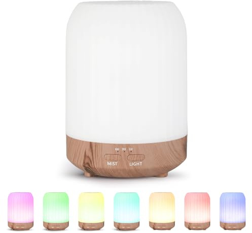 VINATO Difusor de Aceites Esenciales, 250ml Difusor de Aromaterapia, Pequeño Difusor de Aromaterapia con 7 Colores, Apagado Automático, Humidificador Vaporizador de Esencias, para Casa y Oficina