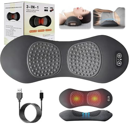 Deepcomfort 3 In 1 Massage Pad, Ergonomisch 3-Zonen Tiefenmassagegerät Wärme/Vibration/Lendenwirbelstütz, Schmerz Lösen Unterer Rücken mit Für Büro Zuhause Reise (Schwarz, Akkuversion)