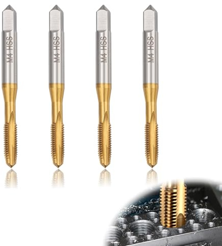 Wcawnlt 4 Piezas de Machos de Roscado de Punta Espiral, Rosca Métrica M4 x 0.7, Machos de Punta HSS M2 (6542), Machos para Máquina Recubiertos de Titanio para Cobre, Latón, Reparación de Tuercas