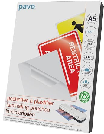 pavo 8029679 Laminierfolientasche, DIN A5, matt, 250 mic