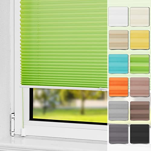 Magiea Plissee Klemmfix ohne Bohren, Jalousie Plisseerollo mit Klemmträger, (Grün 90x130), Easyfix Klemmrollo Raffrollo, Sichtschutz Sonnenschutz, Faltrollo Rollos für Fenster & Tür