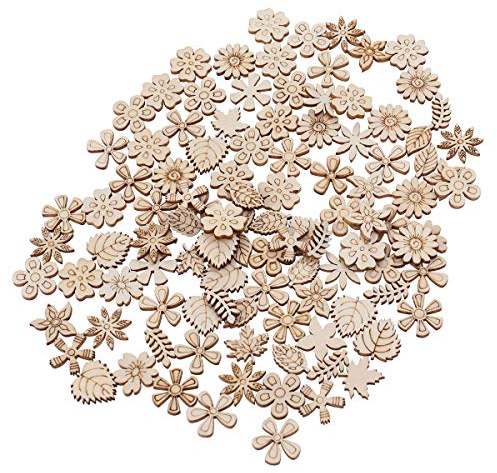 Healifty 100 Stücke Holz Blumen Scheiben Holzscheiben Naturholzscheiben Streudeko Tischdeko für DIY Basteln Handwerk Weihnachten Hochzeit Geburtztag Deko 20mm (Mischmuster)
