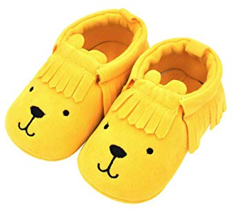 DEBAIJIA Mjukt läder baby pojkar flickor skor mocka läder småbarn skor halkskydd mode casual prewalkersko lämplig för 6-36 månader spädbarn småbarn slip-on snörningsstövlar, Hl05 Gul - 17 EU