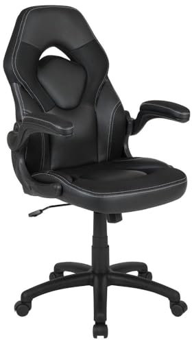 Flash Furniture X10 High-Back LeatherSoft Racing Style Gaming Chair with Flip-Up Arms, Ergonomic Padded Swivel Computer Chair, Black