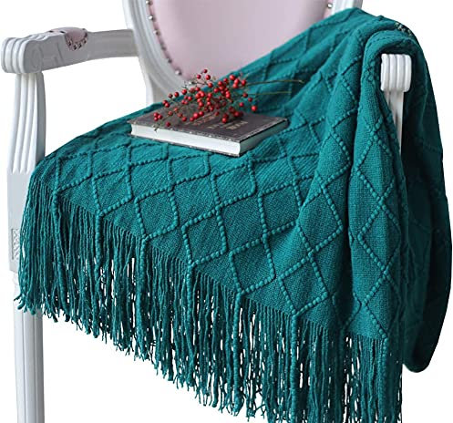 Hayisugal Wohndecke Weich Strick Wolldecke Quaste Kuscheldecke Sofadecke Schlafdecke Decke, Grün, 125 x 210cm