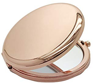 Zhouba Miroir de poche en métal avec étui rond double face pop-up miroir de maquillage doré rose
