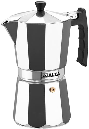 ALZA Luxe - Cafetera Italiana de 6 Tazas, 300ml, Aluminio, Apta para Todas las Cocinas, Inducción, Mango Anticalórico, Sistema Moka, Cierre Hermético