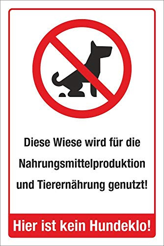 Schild Kein Hundeklo Wiese Nahrungsmittelproduktion 600 x 400 mm | 3 mm Alu-Verbund, wetterfester UV-Direktdruck, robust und langlebig, Made in Germany