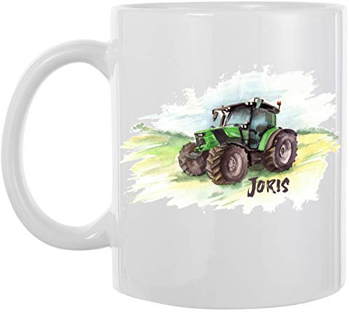 EZYshirt® Traktor mit Wunschnamen | Trecker Aufdruck Trinkbecher für Kinder