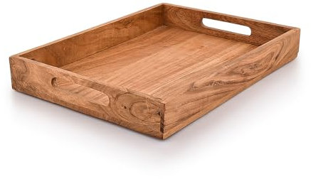 Kaizen Casa Rechteckiges Serviertablett aus Holz, Holzteller, Tee-/Getränketablett, Abendessen-Serviertablett, Snacktablett | Größe 40,64 cm x 30,48 cm x 5,08 cm