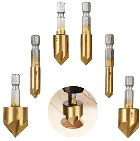 CEEYSEE 6 Stücke Kegelsenker Set Ø 6-19 mm Sechskant Senker Bohrer 90°Center Punch Tool für Holz, Kunststoff, Schnellwechsel Bit(6mm-19mm)