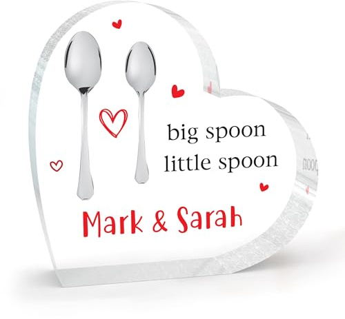 Big Spoon Little Spoon Gifts for Girlfriend Boyfriend Husband Wife, Personalised Valentines Birthday Wedding Anniversary Love Heart Keepsake Presents For Him Her, With Grey Bag