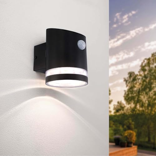 Ledvion Solar LED Wandlampe Elara Schwarz mit Sensor | Der Bewegungssensor sorgt ohne festen Stromanschluss für bedarfsgerechtes Licht im Außenbereich.