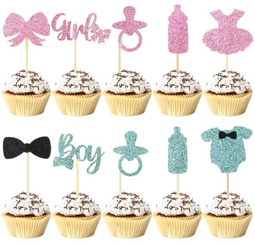 30 Stück Boy or Girl Cake Toppers Blau Rosa Jungen oder Mädchen Tortendeko mit 10 Mustern Geschlecht Offenbaren Kuchendekoration für Babyparty Gender Reveal Party Baby Shower Kindergeburtstag usw.