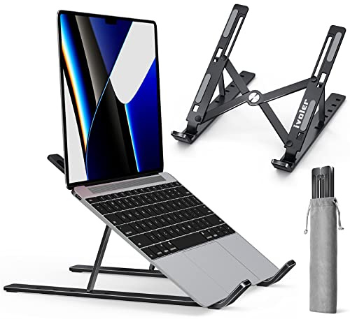 iVoler Supporto PC Portatile, Porta PC Pieghevole, Laptop Stand con 6 Tipi di Angoli Regolabili, Alluminio Ventilato Supporto per Porta Computer/MacBook/PRO/Air/iPad Laptop, 10-15,6 - Nero | Laptop - Supporto pieghevole, leggero e stabile, con supporto ventilato antiscivolo, per laptop, tablet