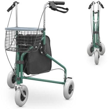 QUIRUMED Déambulateur pliable à 3 roues avec panier et sac à dos