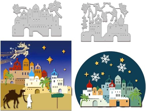 GLOBLELAND Bethlehem Town Metall Stanzschablone Wüste Kamel Burg Papierpräge Stanzschablonen Set Stanzformen für Kartenherstellung DIY Papier Scrapbooking Handgefertigtes Fotoalbum | Für Kartenherstellung, Papierdekoration, DIY, Scrapbooking, Alben, Basteln