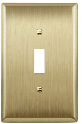 LIDER Toggle Light Switch Metal Wall Plate, Stainless Steel Switch Cover, Corrosion Resistant, Mid-Size 1-Gang 4.88 x 3.11, 201 Stainless Steel, LMWP-11M-BB, Brushed Brass