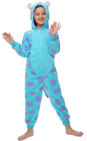 Sincere Party Sulley Onesie kostym för barn, mjuk mysig varm fleece djur Onesie för Unisex barn L(8-10)