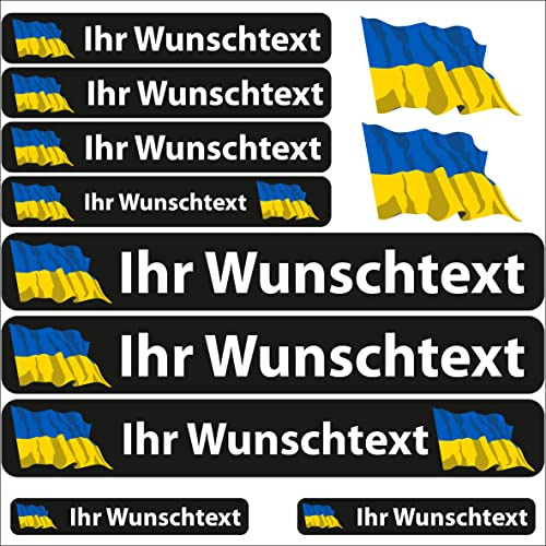 INDIGOS UG Fahrrad Aufkleber Ukraine - 13 Fahnenaufkleber wehend - Sticker selbst gestalten - Autoaufkleber- Motorrad - Namensaufkleber wasserfest personalisiert - Wunschtext