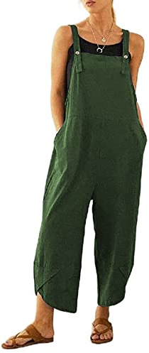 Jacansi Women Casual Overall Sleeveless Overall Long Jumpsuit Adjustable Strap Playsuit Trousers Army Green M
