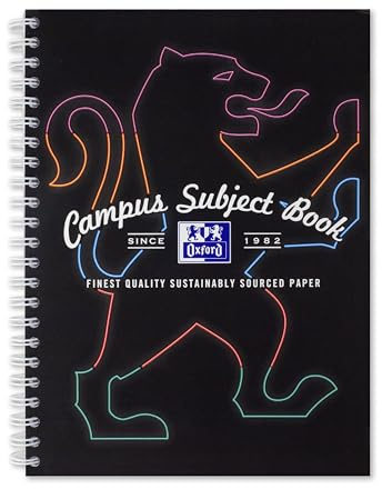 Oxford Campus A4 Subject Notebook with Digital Dividers, Wirebound, 8 mm Lined with Margin, 160 Pages, Pack of 1, Optik Paper+, Black