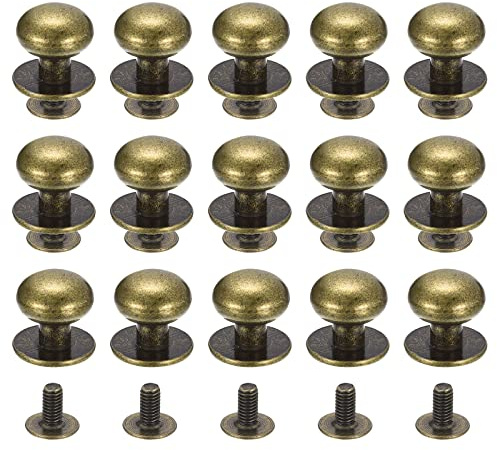 sourcing map 12mm Kugel Kopf Bolzen Nieten Schrauben Hohlnieten Rücken 15 Stück Schraubnieten Rund Kopf Schaltfläche Nippel Niete für Basteln Leder Handwerk Handtasche Gürtel Bronze Ton