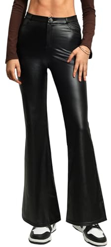 OZICERD Black Faux Leather Pants for Women High Waisted Flare Leggings Straight Wide Leg Pleather Pants with Pockets Small