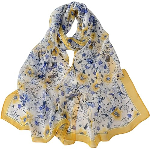 MINIDORA Lightweight Scarves for Women Elegant Floral Pattern Scarf Shawls Sunscreen Head Shawls Style 3-Yellow