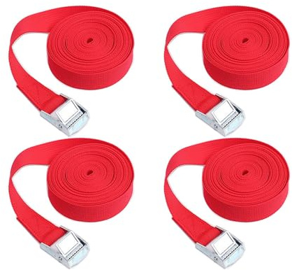 Spanngurte mit Ratsche, verstellbarer Spanngurt, Zurrgurte für Fracht, Gepäck, Lieferwagen, LKW, Motorrad, Rot, 5 m x 50 mm, 4 Stück