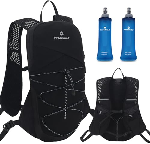 TTIAISHLE Sac à dos pour course à pied, support de téléphone 5 L, sac à dos d'hydratation léger, sac à dos d'eau pour cyclisme pour homme et femme (sac à dos avec 2 flasques souples de 250 ml)