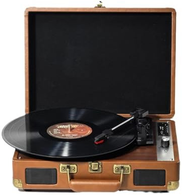 Suitcase Record Player with Portable, Retro Gramophone with Built-in 2 Stereo Speakers Durable Ruby Stylus 33/45/78 RPM 7/10/12inches 3.5MM/RCA, Retro Record Player