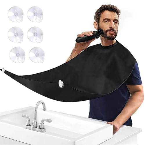 Delantal Barba, Maquina Afeitar Accesorios, Babero Afeitar Barba para Hombre, con 6 Ventosas, Antiadherente Recoge Pelos Barba, Regalo para Hombre
