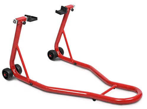 HOMFME Motorcycle Paddock Stand, Heavy Duty Rear Wheel Stand with Wheels, 14-20cm Adjustable Width, Metal Motorbike Lift Stand for Garage Repair Shop (Red)