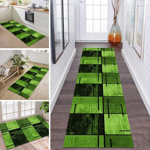 ZDYHMrj Teppich Läufer Flur Lang Küchenteppich rutschfest Waschbar Teppichläufer Grün Flurläufer 80X300CM Teppichmatten Dauerhaft Schlafzimmer Wohnzimmer Meterware Küchenläufer Anpassbar