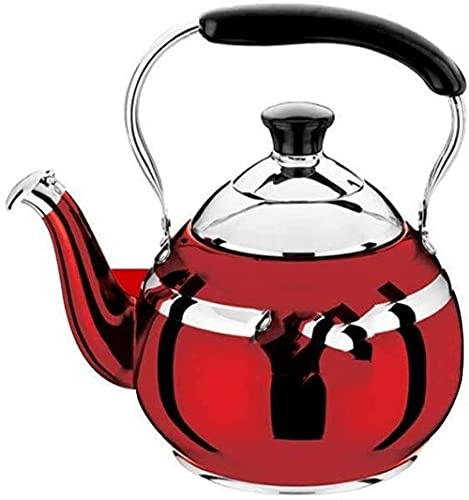 Bouilloire à gaz sifflante en acier inoxydable poli miroir avec thé/café/eau traditionnelle rétro Mingyin pour cuisinière à induction Rouge 1,5 l