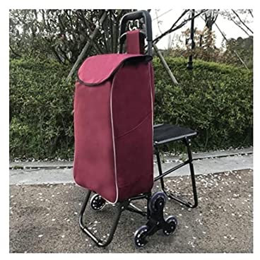 HARIPYER Trolley, zusammenklappbarer Einkaufswagen mit Sitz und 6 Rädern, tragbarer, Leichter Treppensteiger-Allzweckwagen für Lebensmittel, Wäsche, persönlicher Handwagen, Treppenwagen