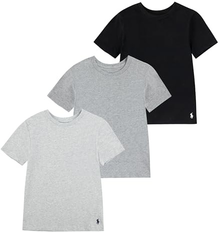 Polo Ralph Lauren Boys' Multi-Pack Short Sleeve Undershirt, Black/Grey 3-Pack
