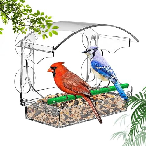 Casenly Fenster Futterhaus für Vögel, Großes Vogelhaus Durchsichtig Futterhaus 25x18x9.5 cm Vogelhaus Fensterscheibe mit Saugnäpfen Acryl Vogelfutterhaus, Window Bird Feede für Wildvögel