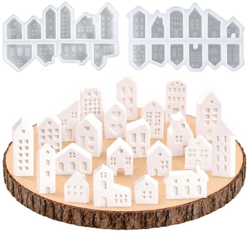 22 Stück Silikonform Mini Häuser WISIRENT, Silikonform Haus Mini Silikonformen Gießformen Häuser Weihnachten, Gießforme Häuschen Haus für Weihnachten, Halloween, Ostern