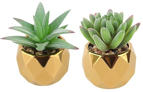 MOKIDO 2 Stück Sukkulenten Künstlich, Künstliche Pflanzen, Deko Pflanzen | Künstliche Pflanzen Klein im Keramik Topf, Fake Plants für Schlafzimmer, Wohnzimmer, Badzimmer und Schreibtisch(Grün)